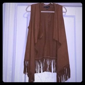 Brown fringe vest
